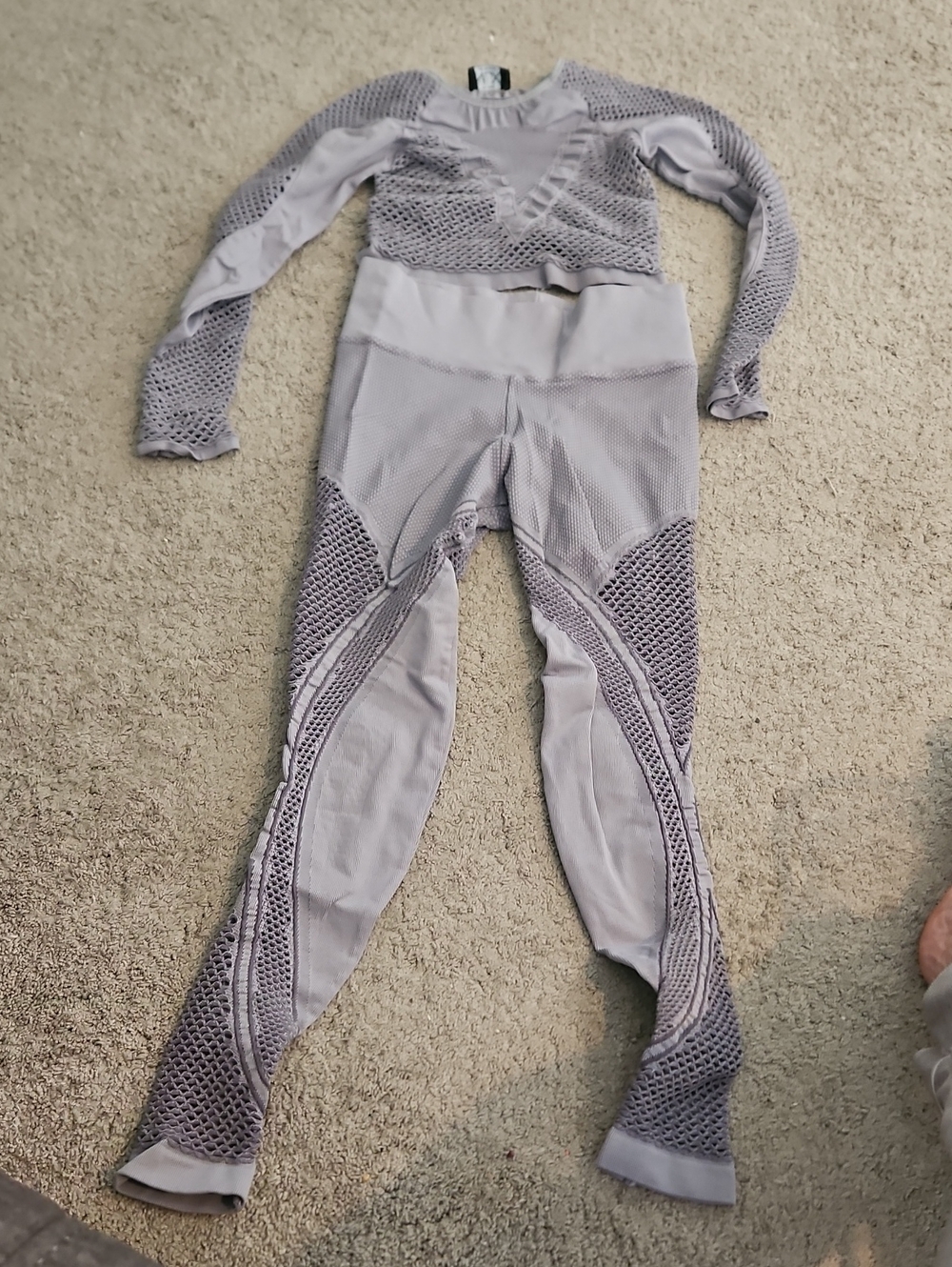 NUX Light Grey Mesh-Detail High-Waist Leggings And Top